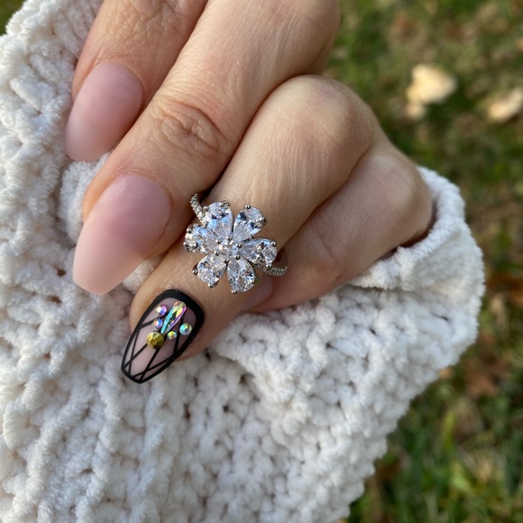 Snowflake 925 Silver Ring White Sapphire Size 6-10 - Picture 5 of 14